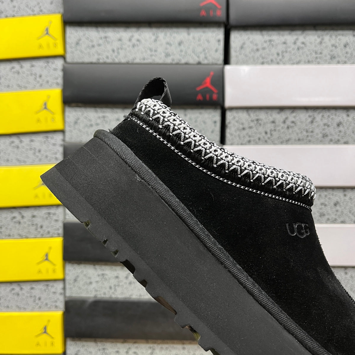 Black Platform Slip-On Shoes with Contrast Collar Stitching