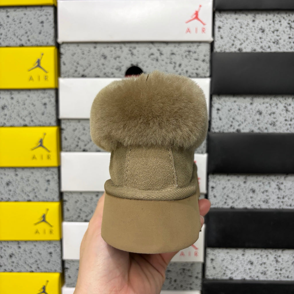 Antelope Brown Slip-On Shoes with Oversized Fluffy Collar