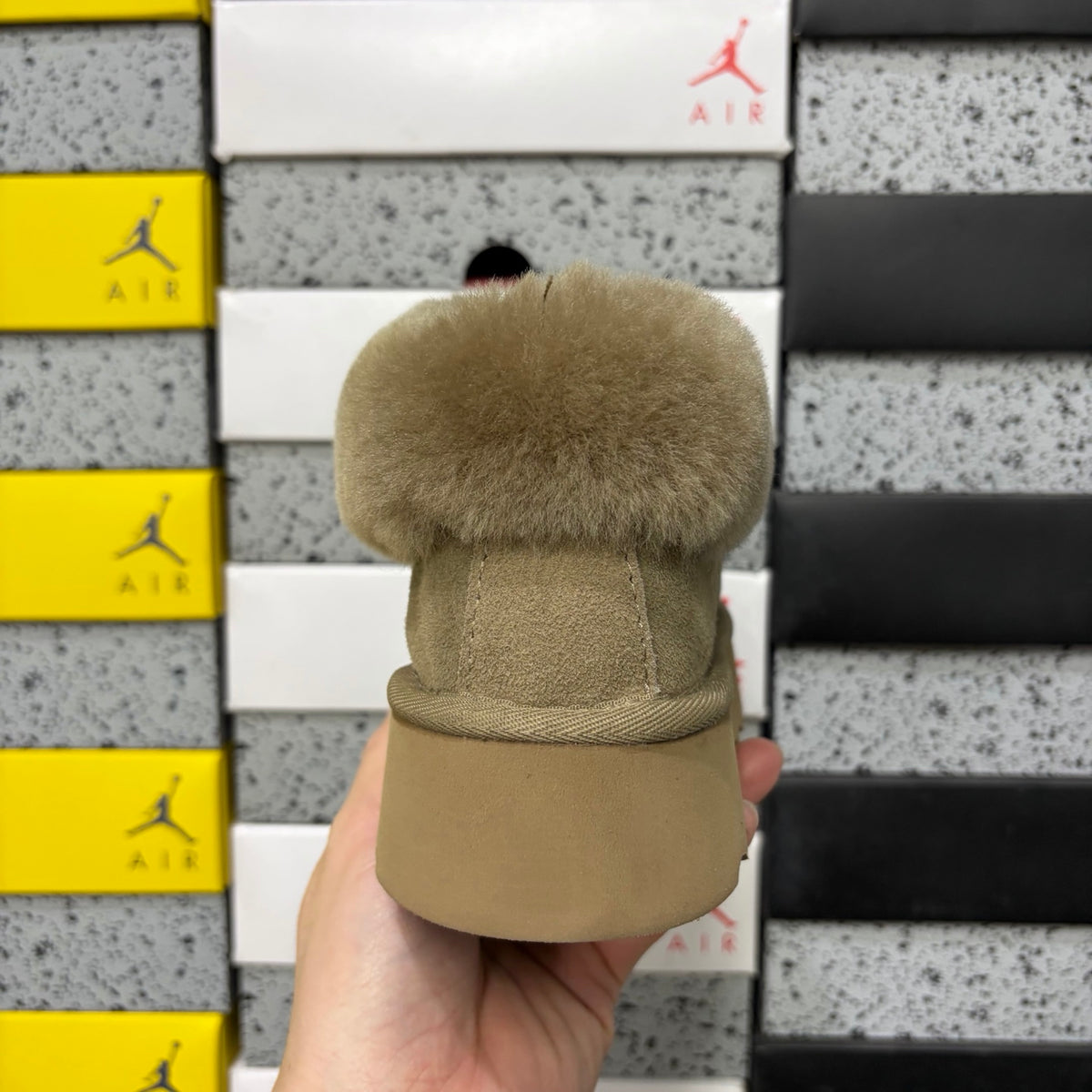 Antelope Brown Slip-On Shoes with Oversized Fluffy Collar