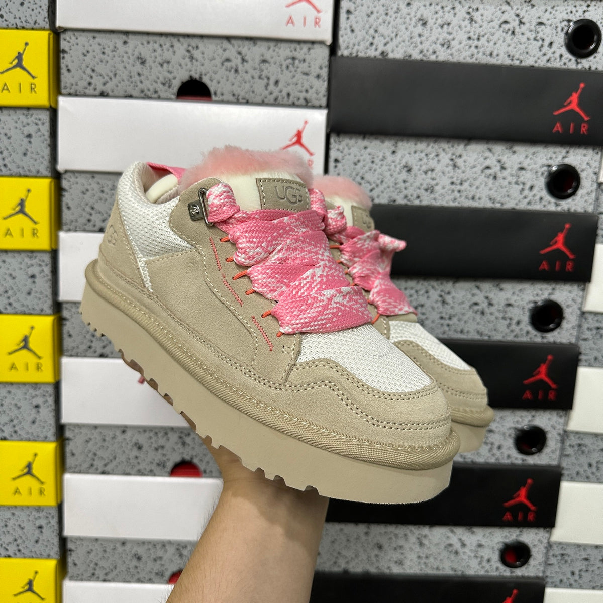 White & Pink Chunky-Sole Lace-Up Shoes