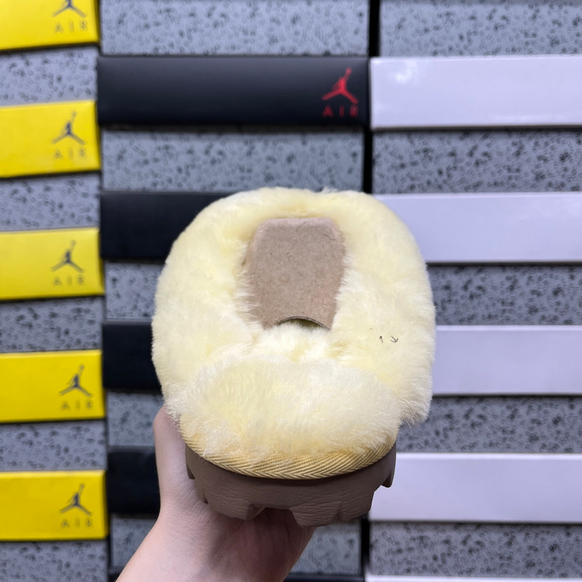 Soft Yellow Slip-On Slippers with Fluffy Collar