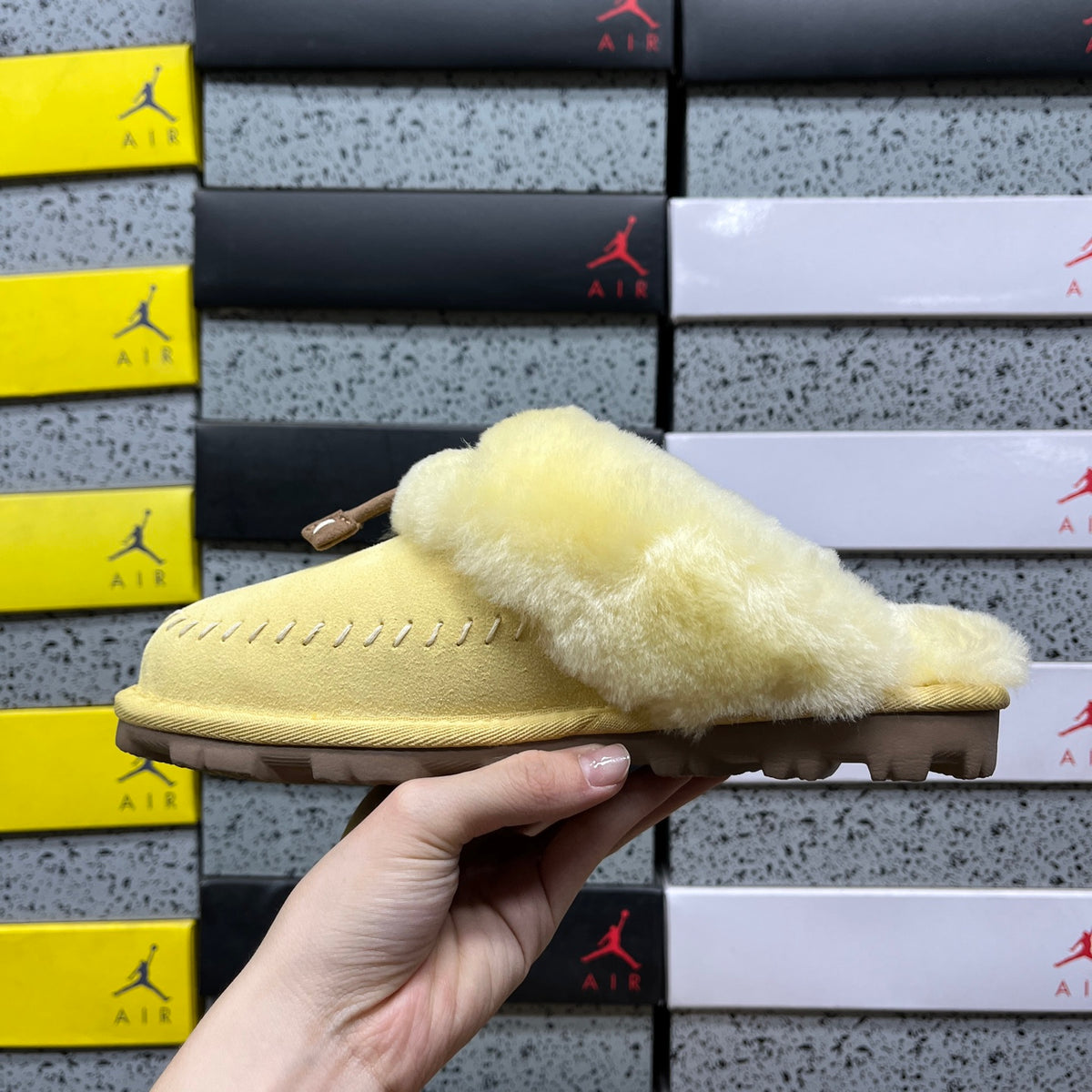 Soft Yellow Slip-On Slippers with Fluffy Collar