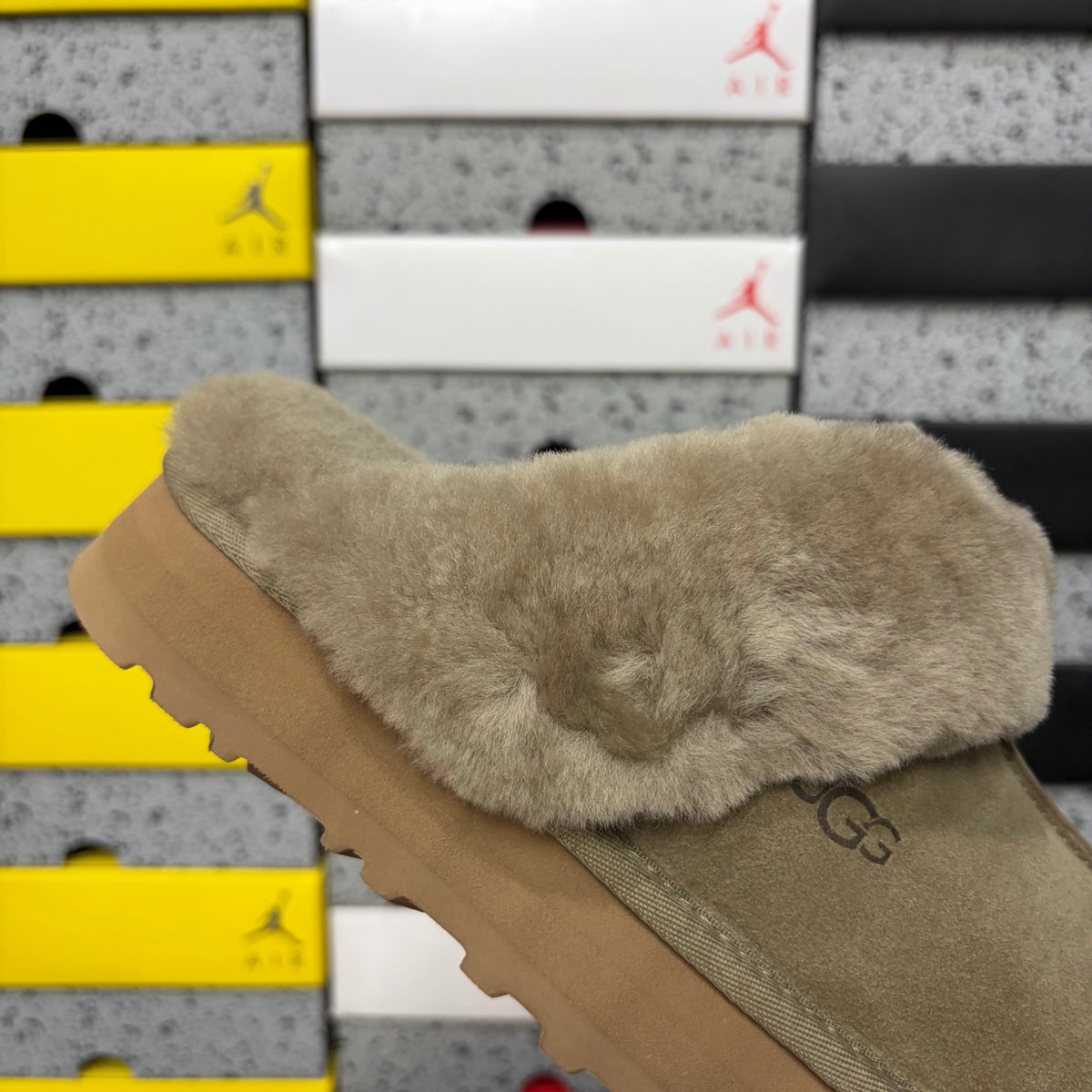 UGG Antelope Brown Platform Slippers with Plush Trim
