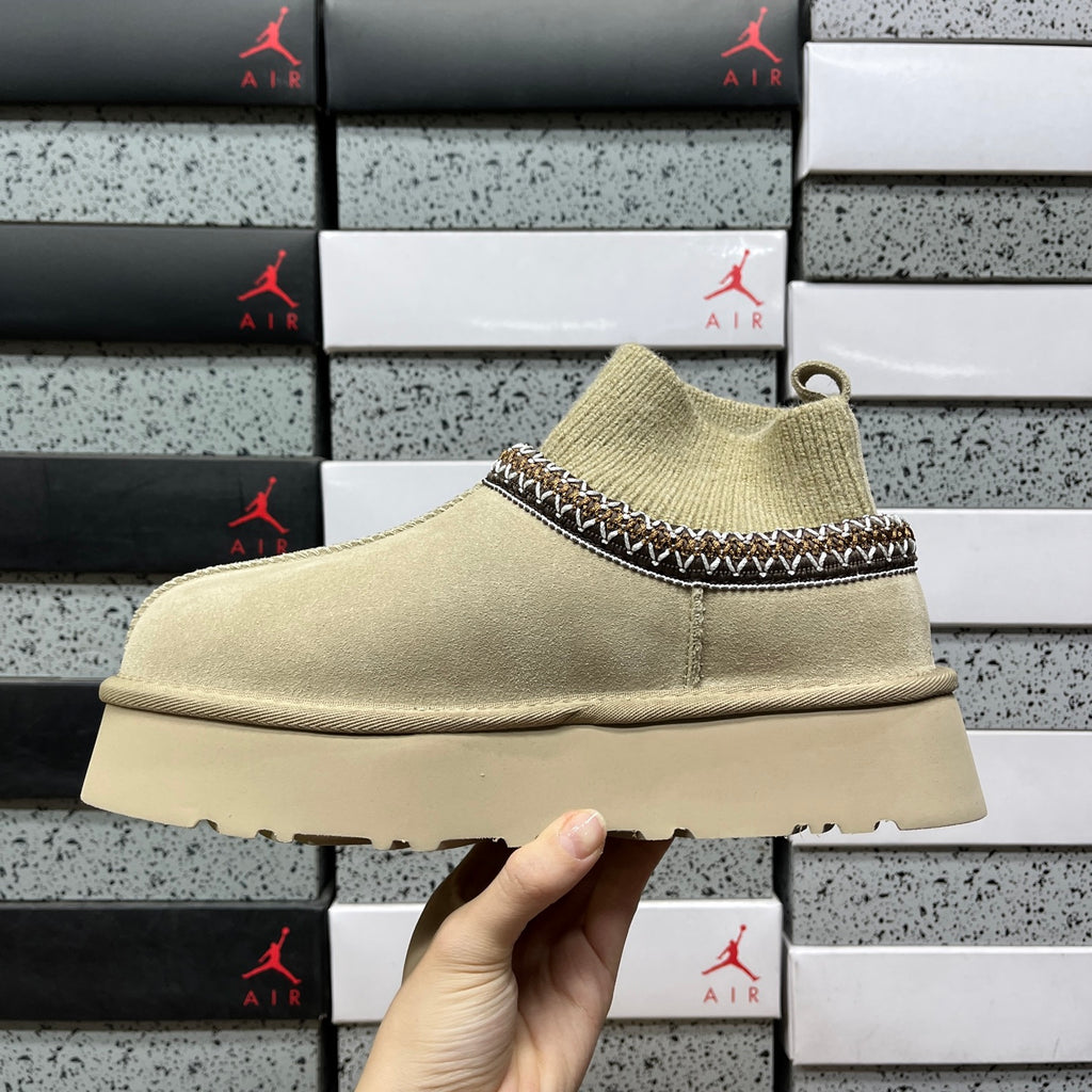 Mustard Seed Platform Ankle Boots with Knit Collar