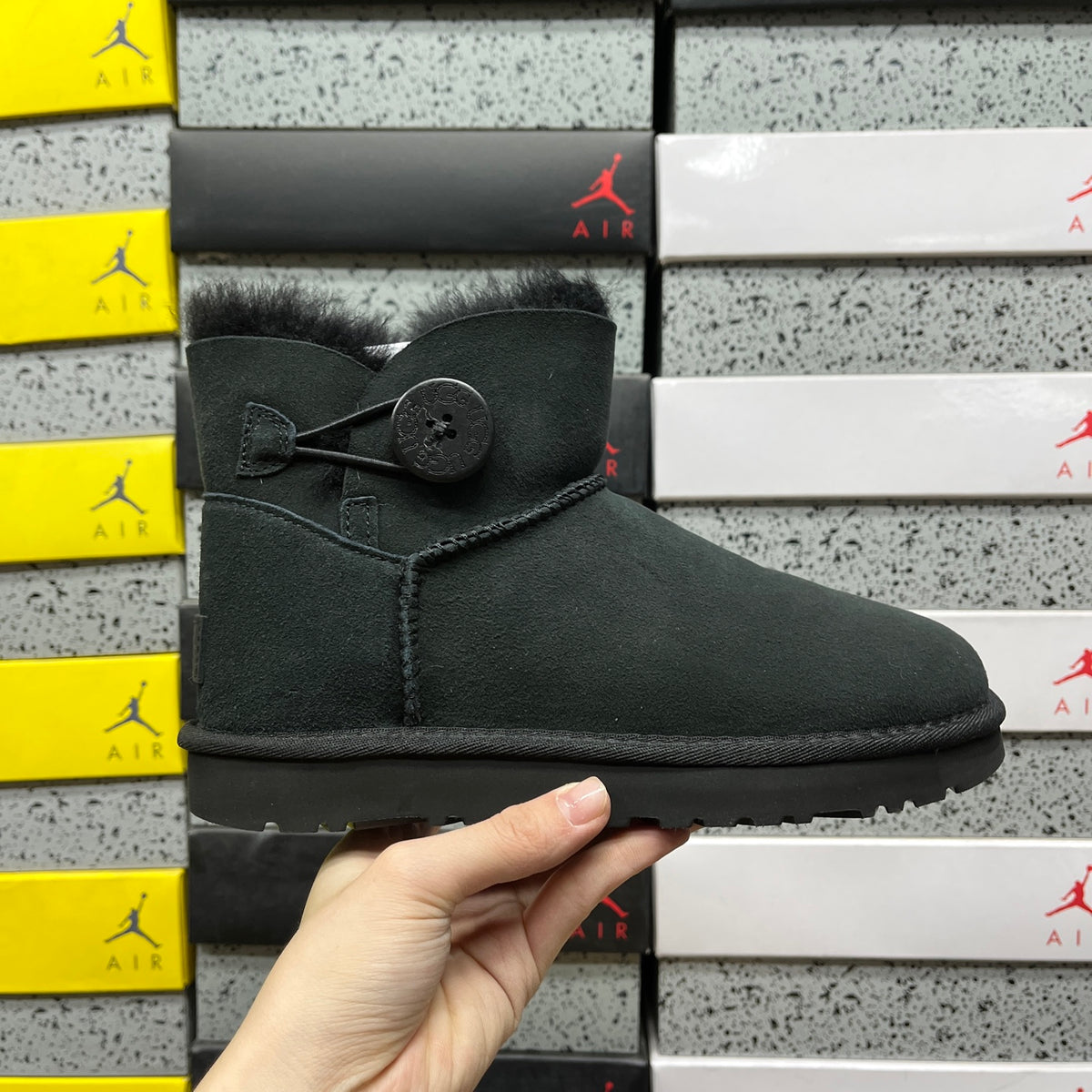 Black Button-Detail Mini Ankle Boots