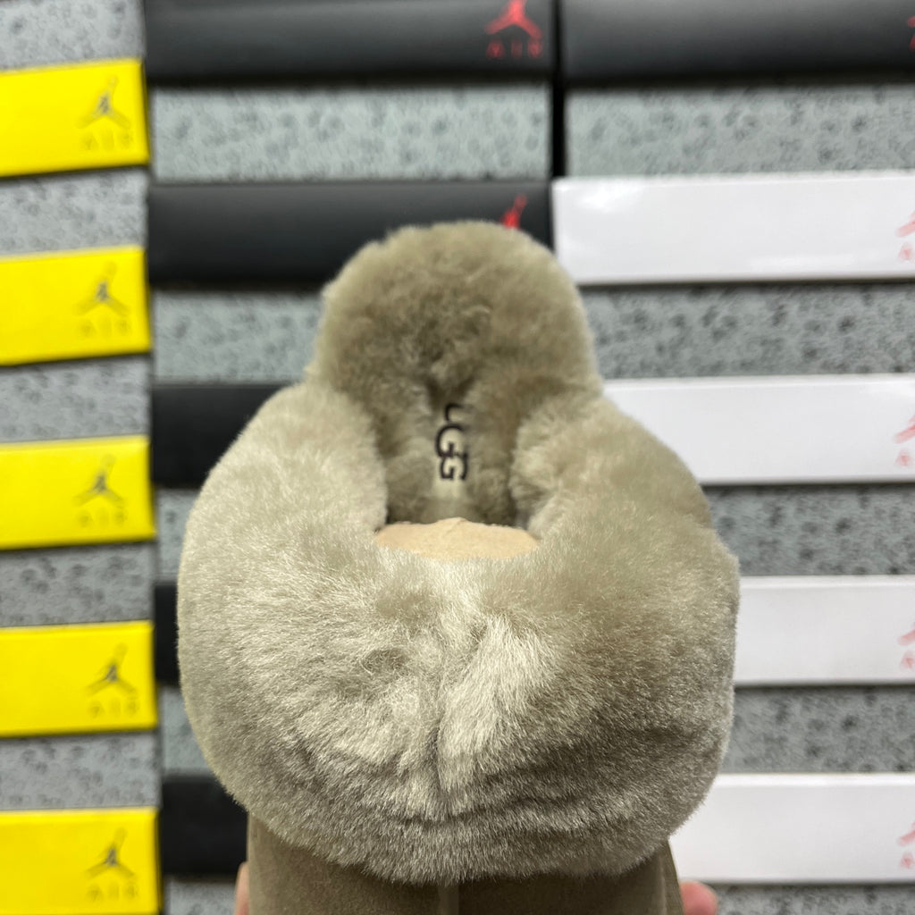 Antelope Brown Platform Clog Slippers with Fluffy Trim