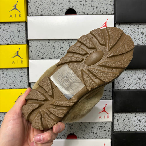 Antelope Brown Mule Slippers with Oversized Fluffy Trim