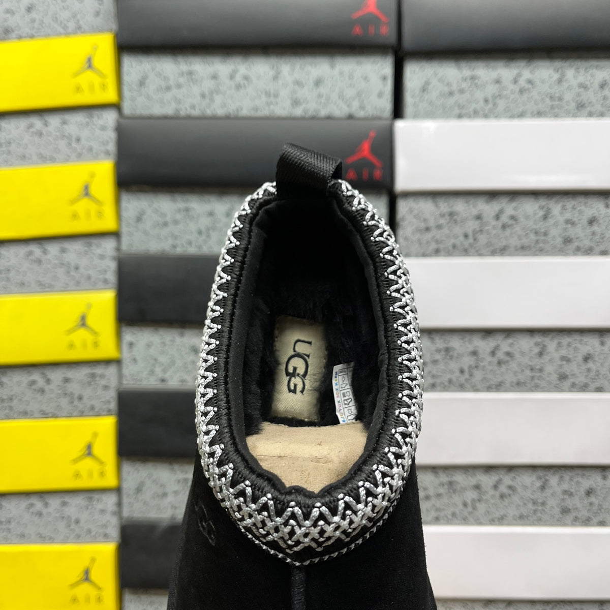Black Platform Slip-On Shoes with Contrast Collar Stitching