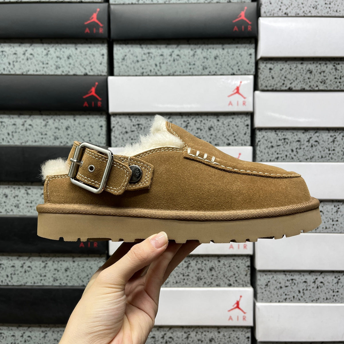 Chestnut Moccasin-Style Shoes with Buckled Heel Strap