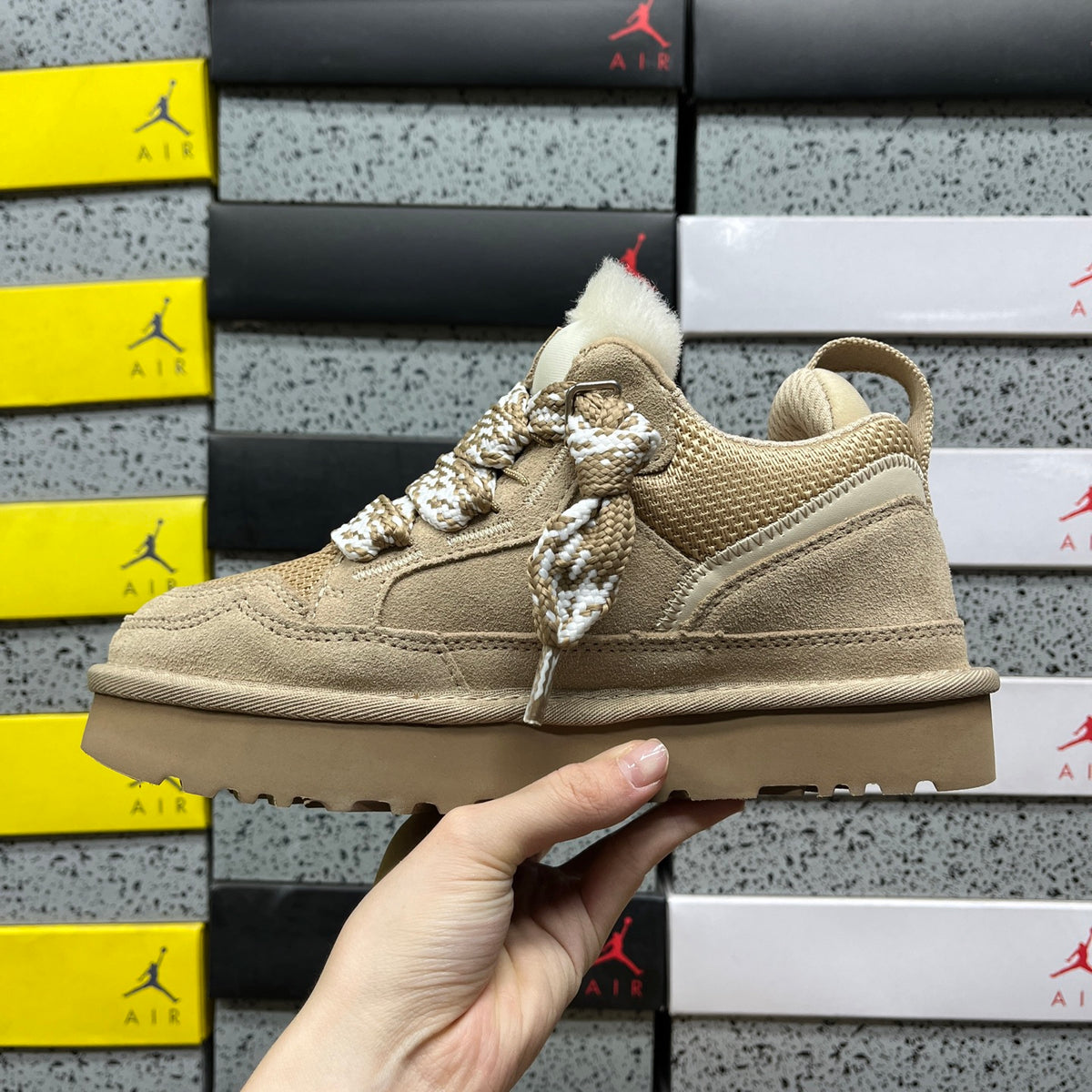 Sand Chunky-Sole Lace-Up Shoes