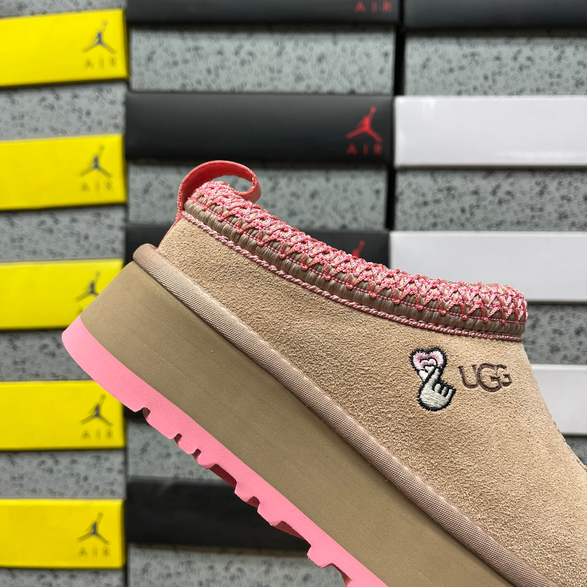 Sand & Pink Platform Slip-On Shoes with Decorative Stitching