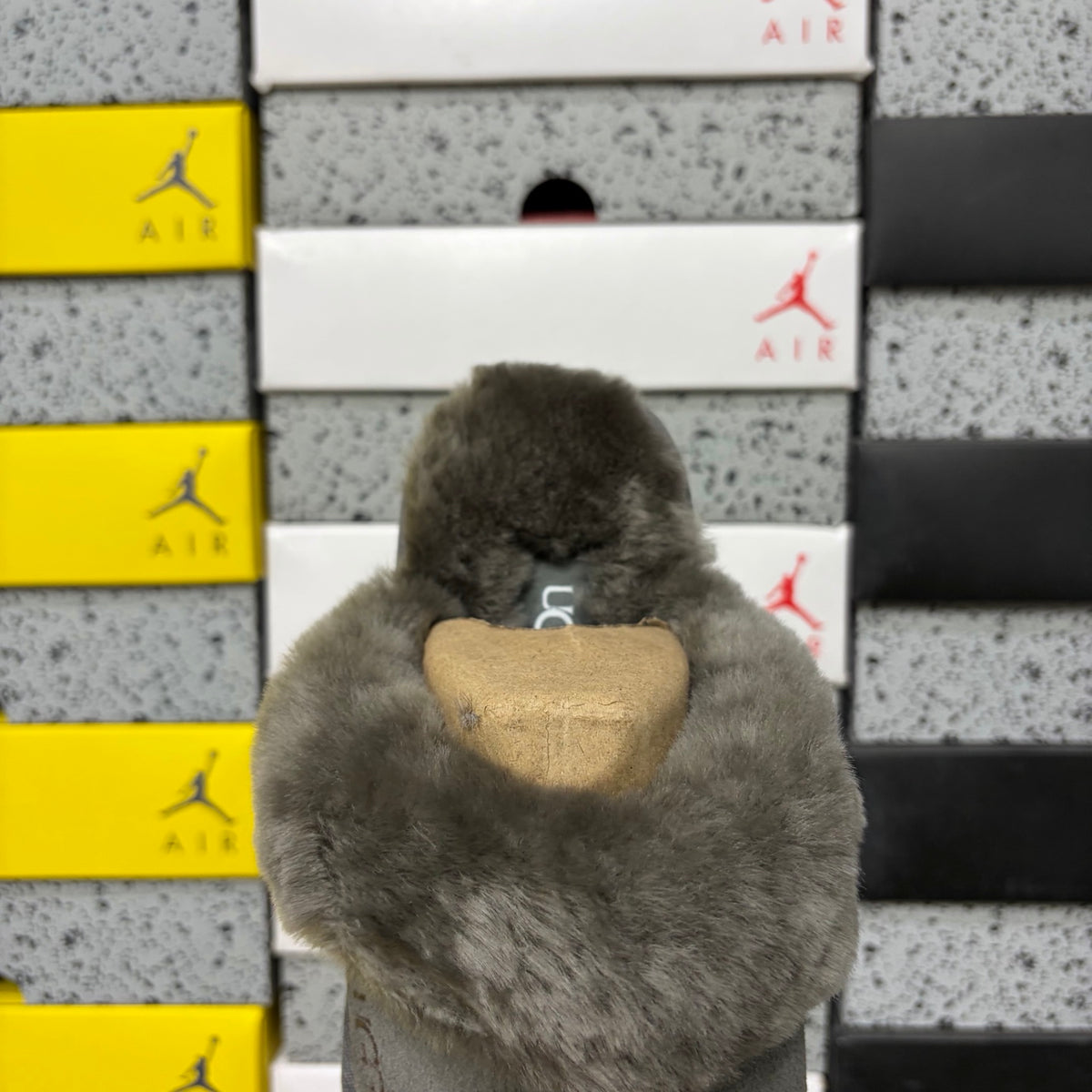UGG Gray Platform Slippers with Plush Trim
