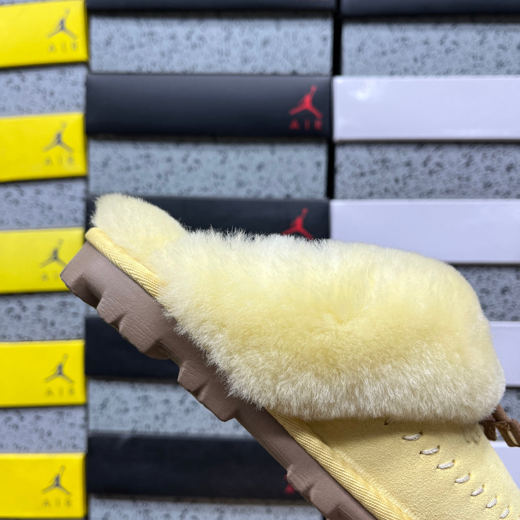 Soft Yellow Slip-On Slippers with Fluffy Collar