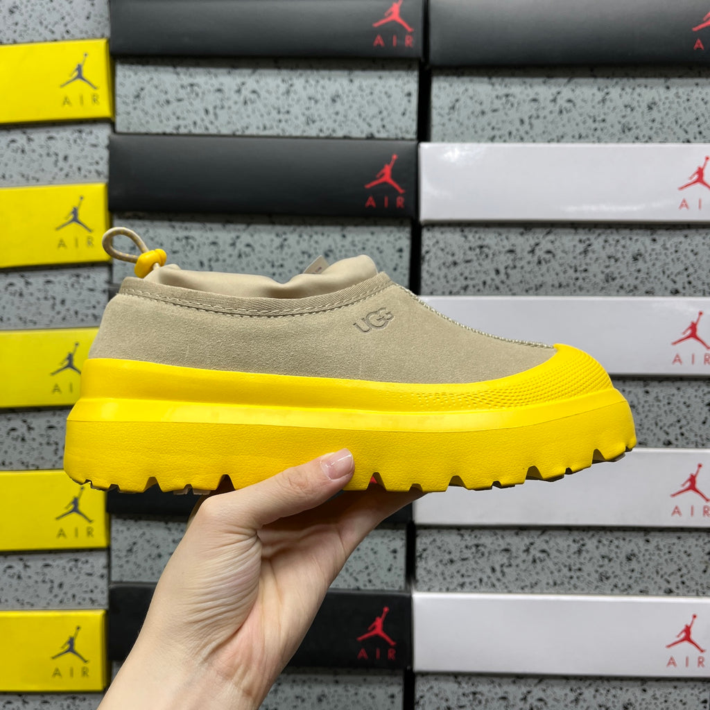 Sand Platform Slip-On Shoes with Bright Yellow Sole