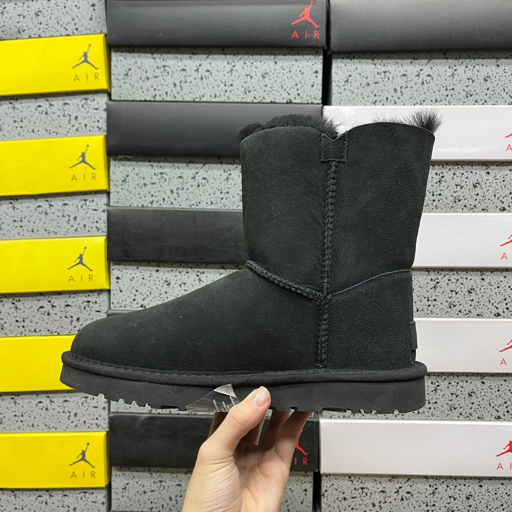 Black Button-Detail Short Boots