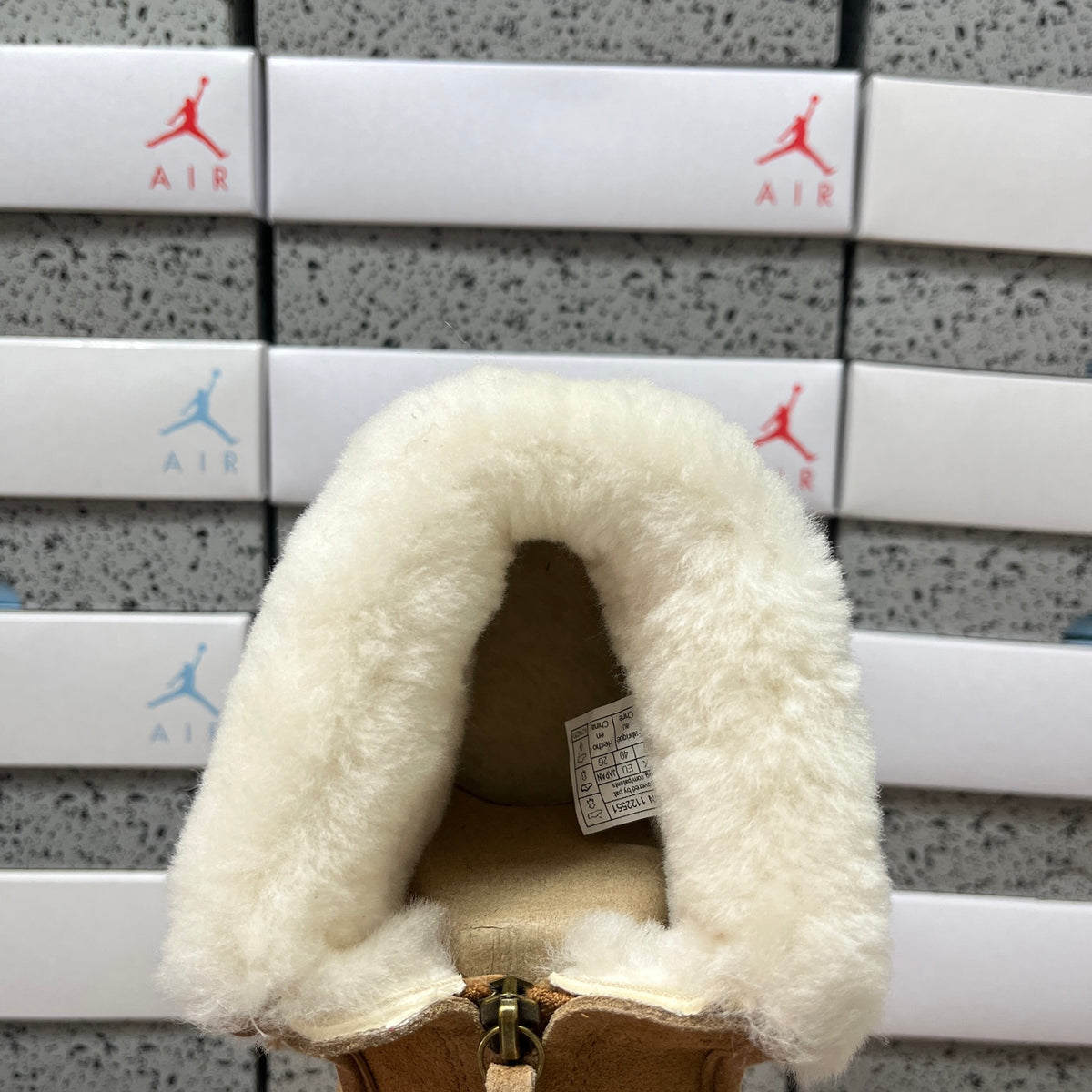 Chestnut Platform Ankle Boots with Cream Fluffy Collar
