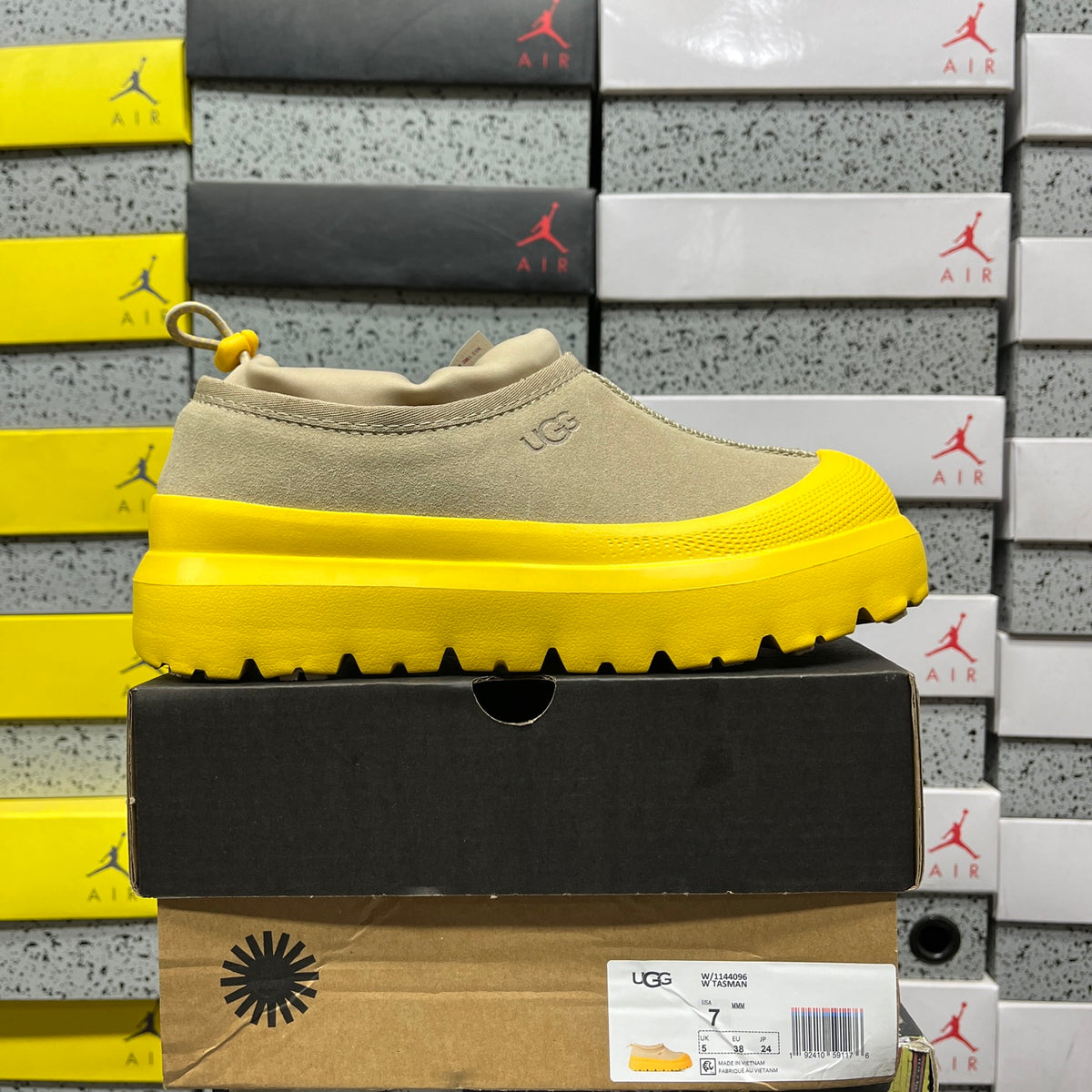 Sand Platform Slip-On Shoes with Bright Yellow Sole