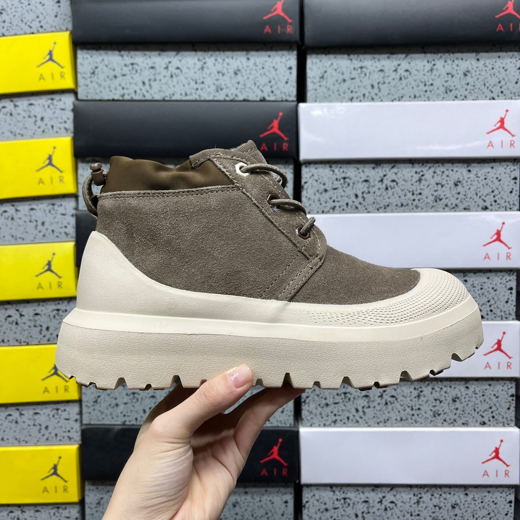 Walnut Brown Lace-Up Ankle Boots with Cream Chunky Sole