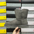 Grey Button-Detail Short Boots