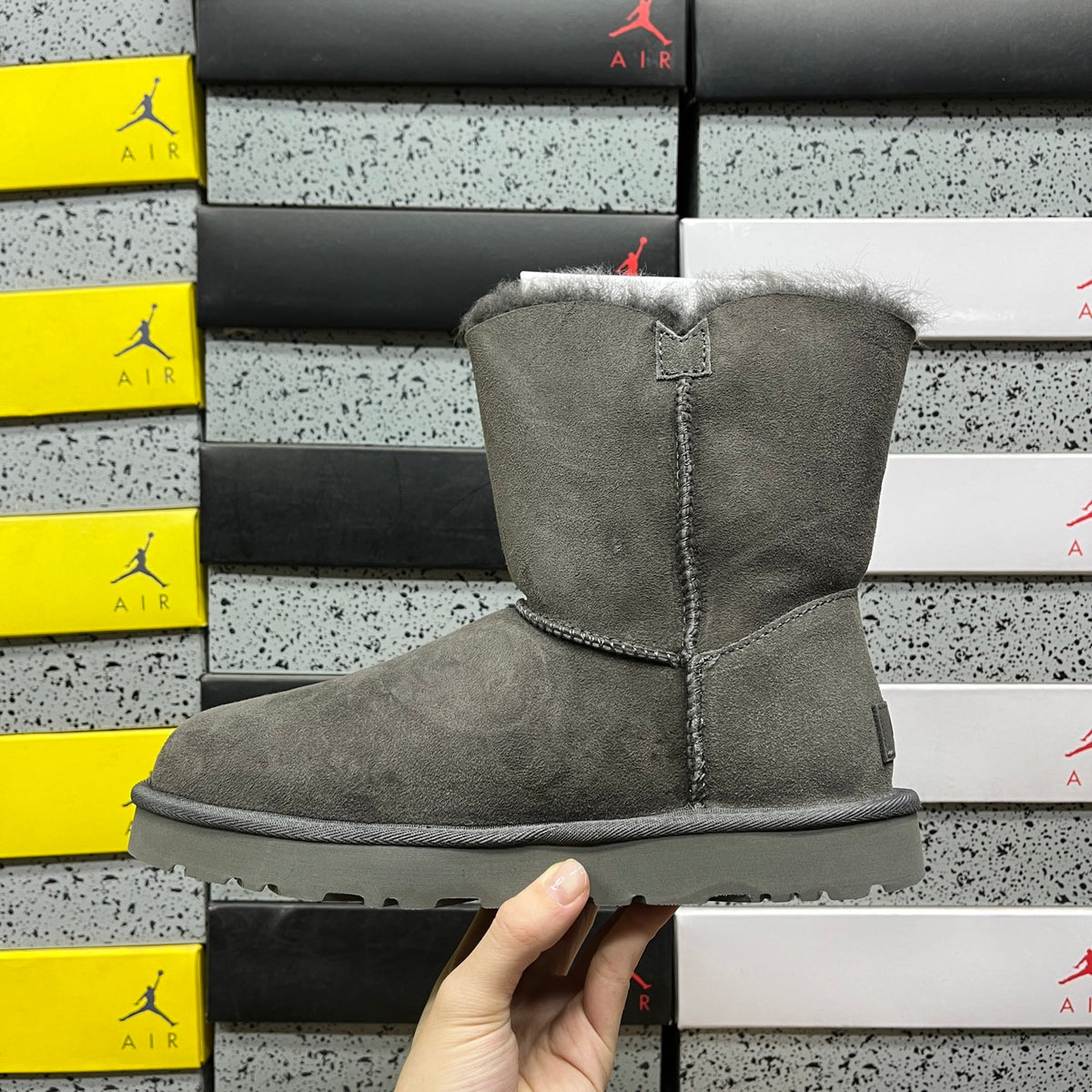 Grey Button-Detail Short Boots