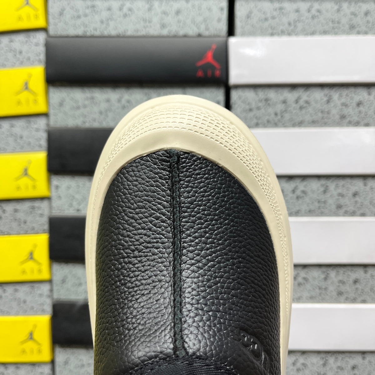Black Pebbled-Texture Platform Slip-On Shoes with Cream Sole