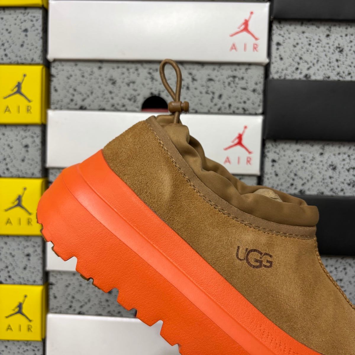 Chestnut Slip-On Shoes with Bright Orange Chunky Sole