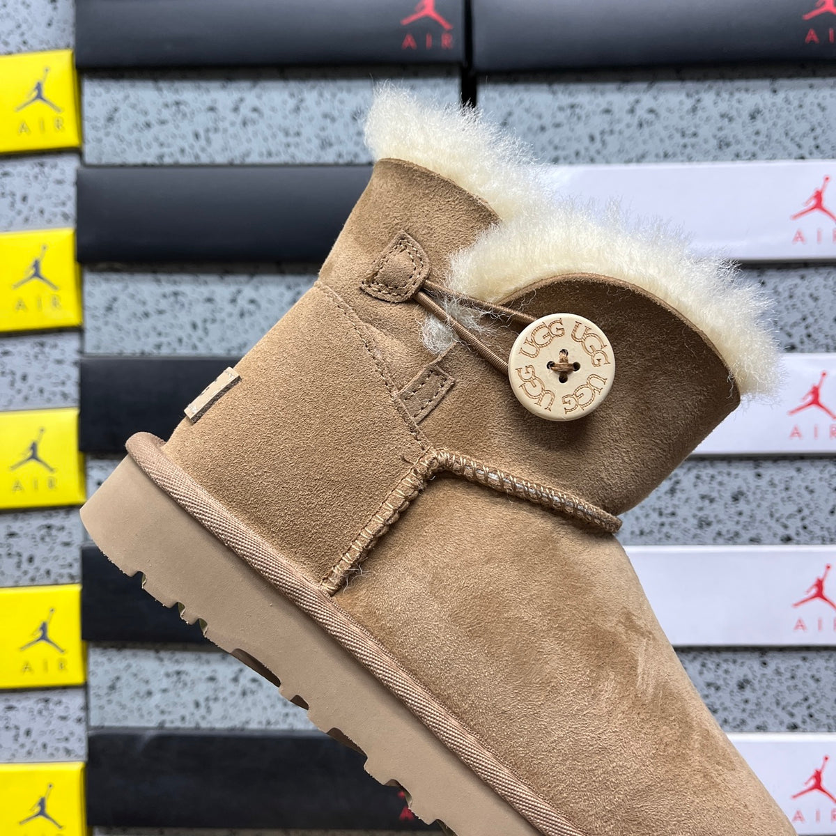 Chestnut Button-Detail Mini Ankle Boots