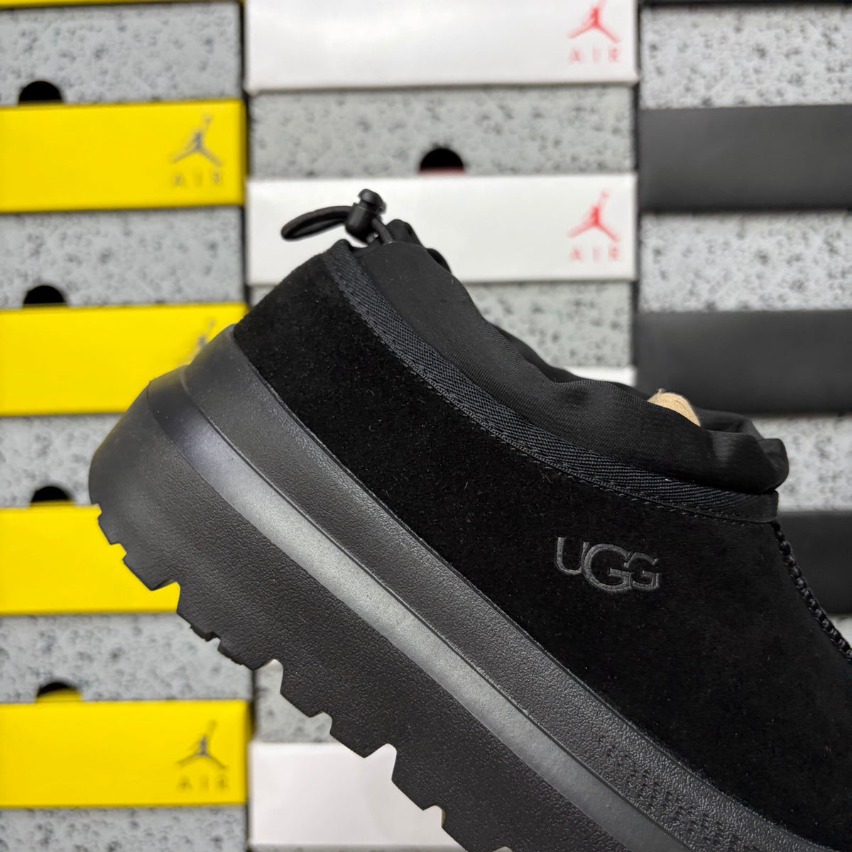 Black Chunky-Sole Slip-On Shoes with Rear Drawcord