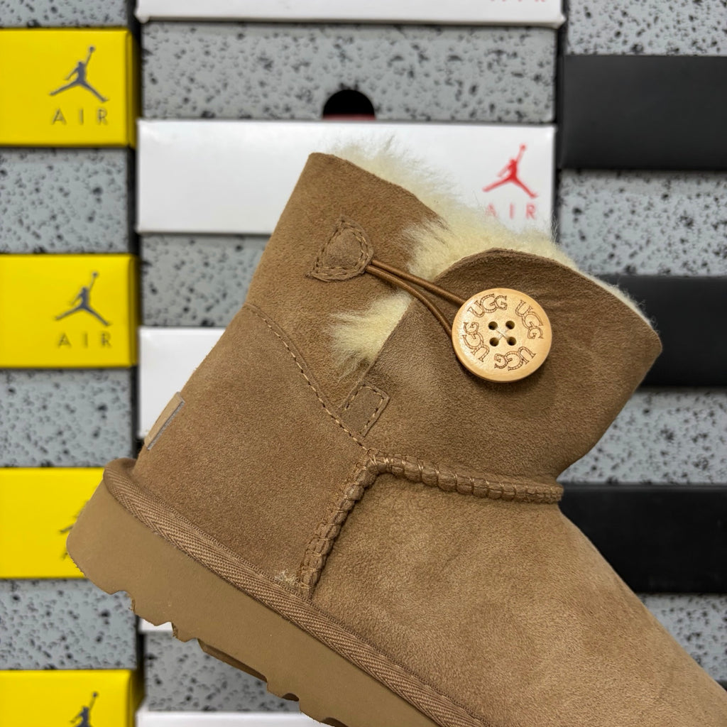 Chestnut Button-Detail Mid-Calf Boots