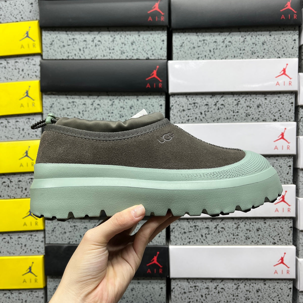 Taupe Platform Slip-On Shoes with Mint Green Sole