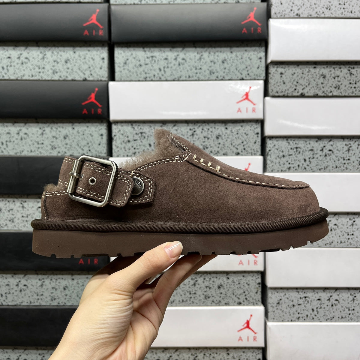 Dark Brown Moccasin-Style Shoes with Buckled Heel Strap