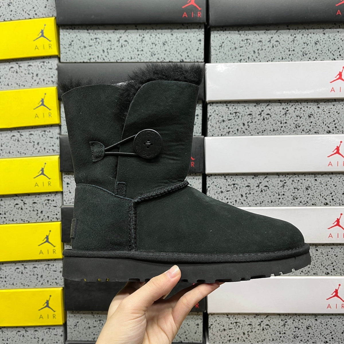 Black Button-Detail Short Boots