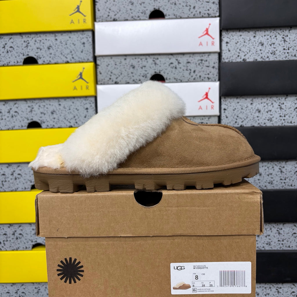 Chestnut Mule Slippers with Oversized Fluffy Trim