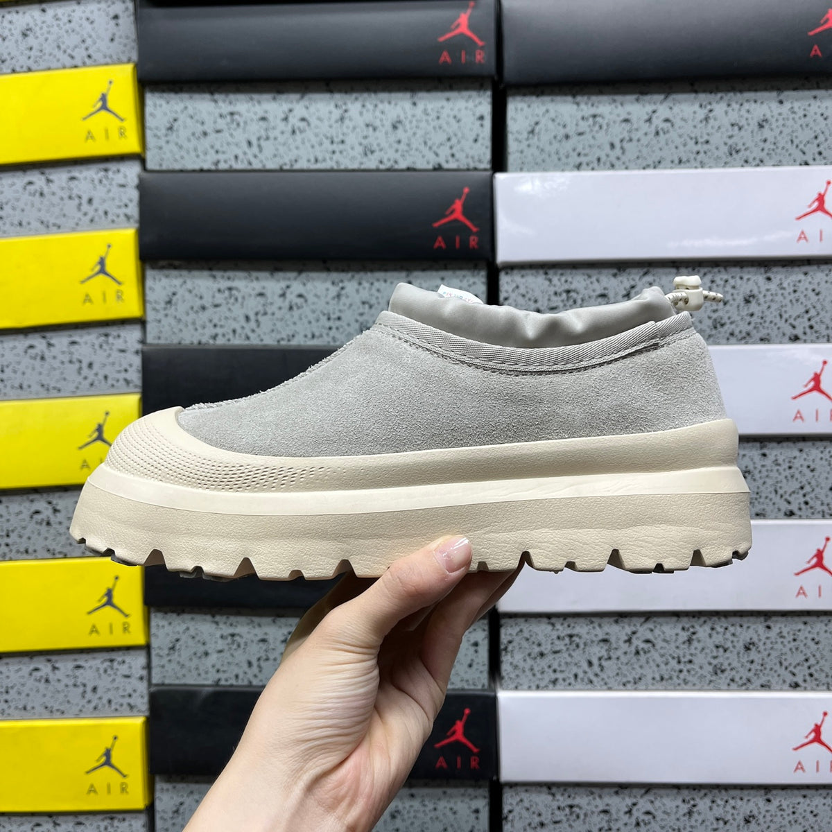 Mist Grey Drawstring Slip-On Shoes with Chunky Cream Sole