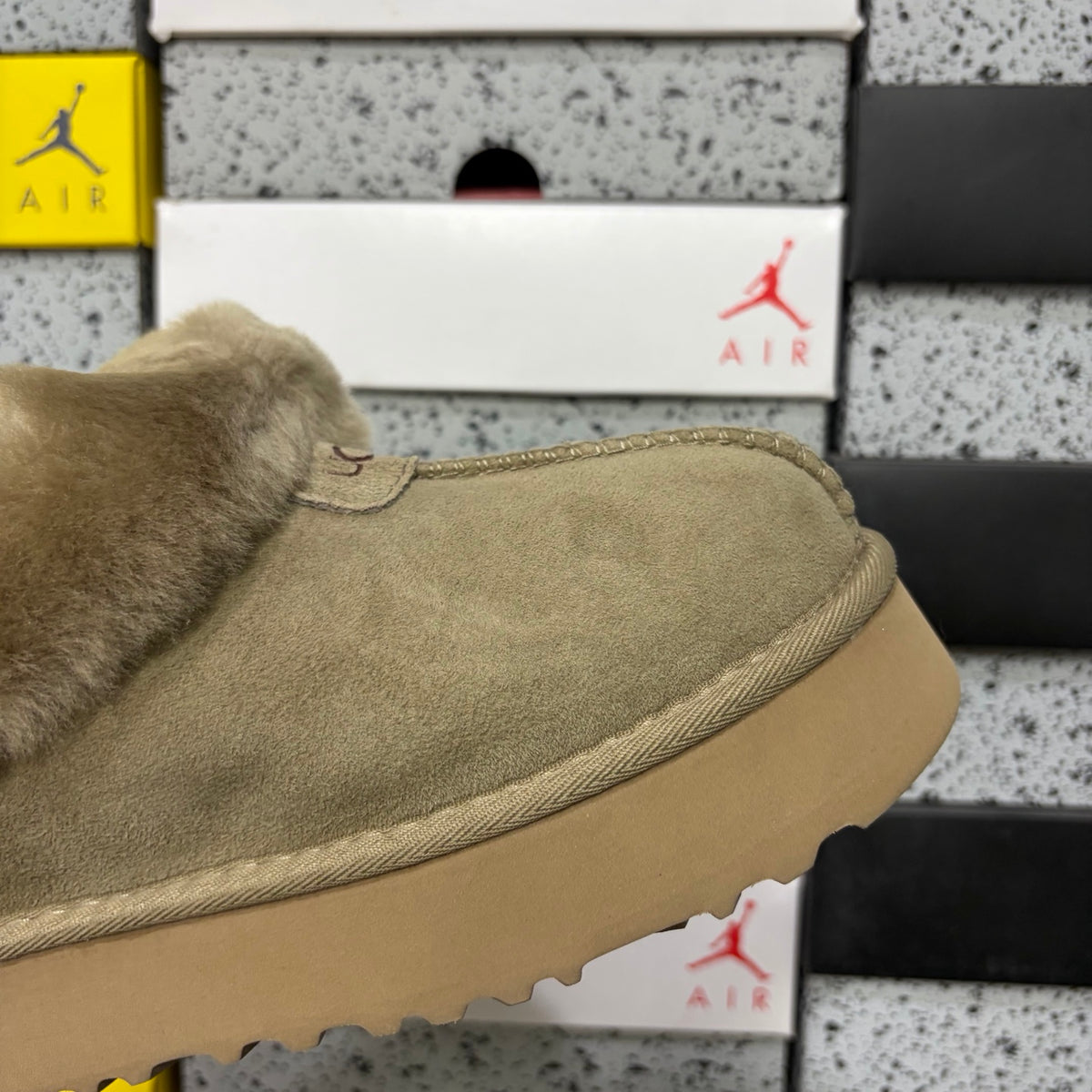 Antelope Brown Slip-On Shoes with Oversized Fluffy Collar