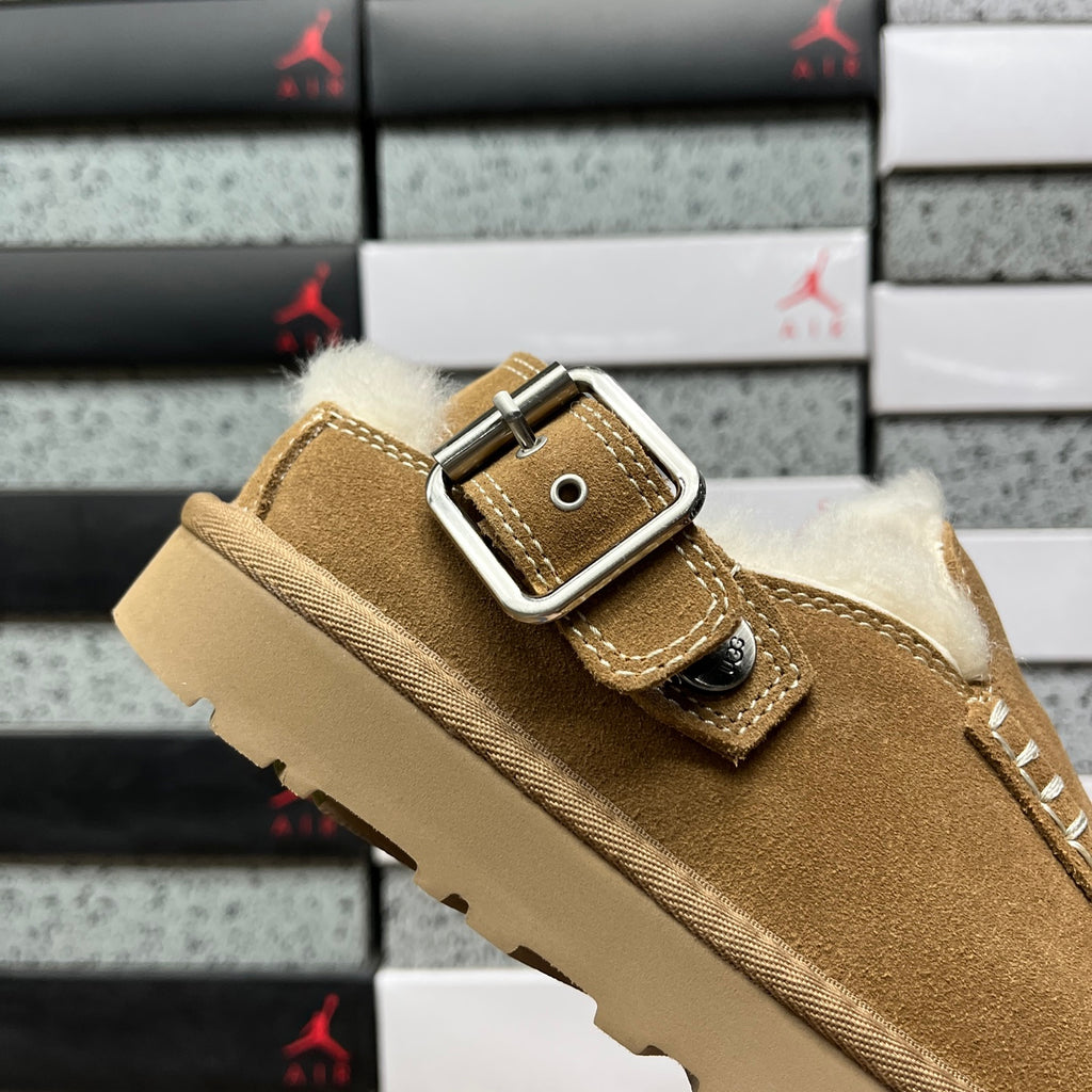 Chestnut Moccasin-Style Shoes with Buckled Heel Strap