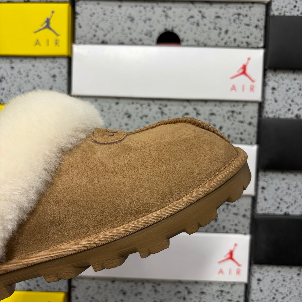 Chestnut Mule Slippers with Oversized Fluffy Trim
