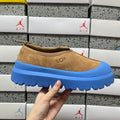 Chestnut Slip-On Shoes with Bright Blue Chunky Sole
