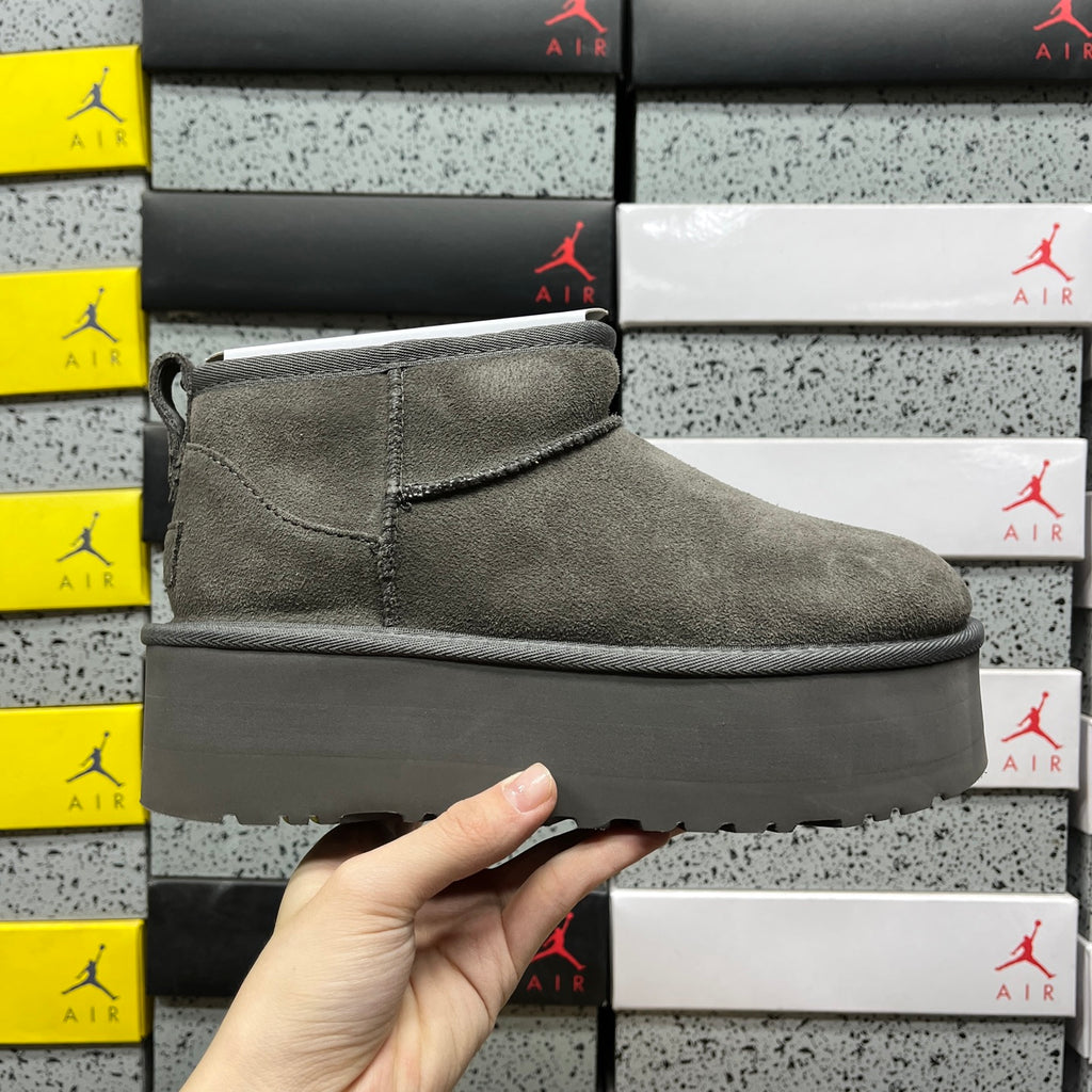 Grey Mini Platform Ankle Boots - 5 cm Sole