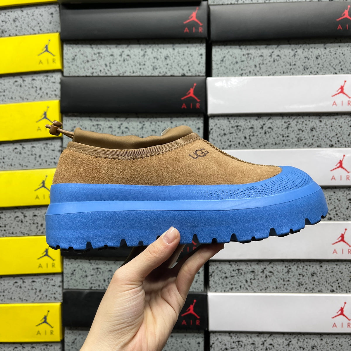 Chestnut Platform Slip-On Shoes with Bright Blue Sole