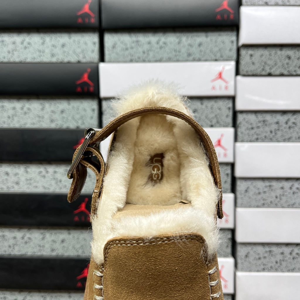 Chestnut Moccasin-Style Shoes with Buckled Heel Strap