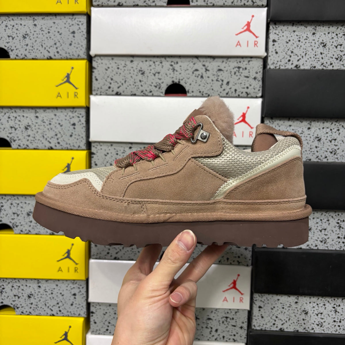 Light Brown Chunky-Sole Lace-Up Shoes with Red Accents