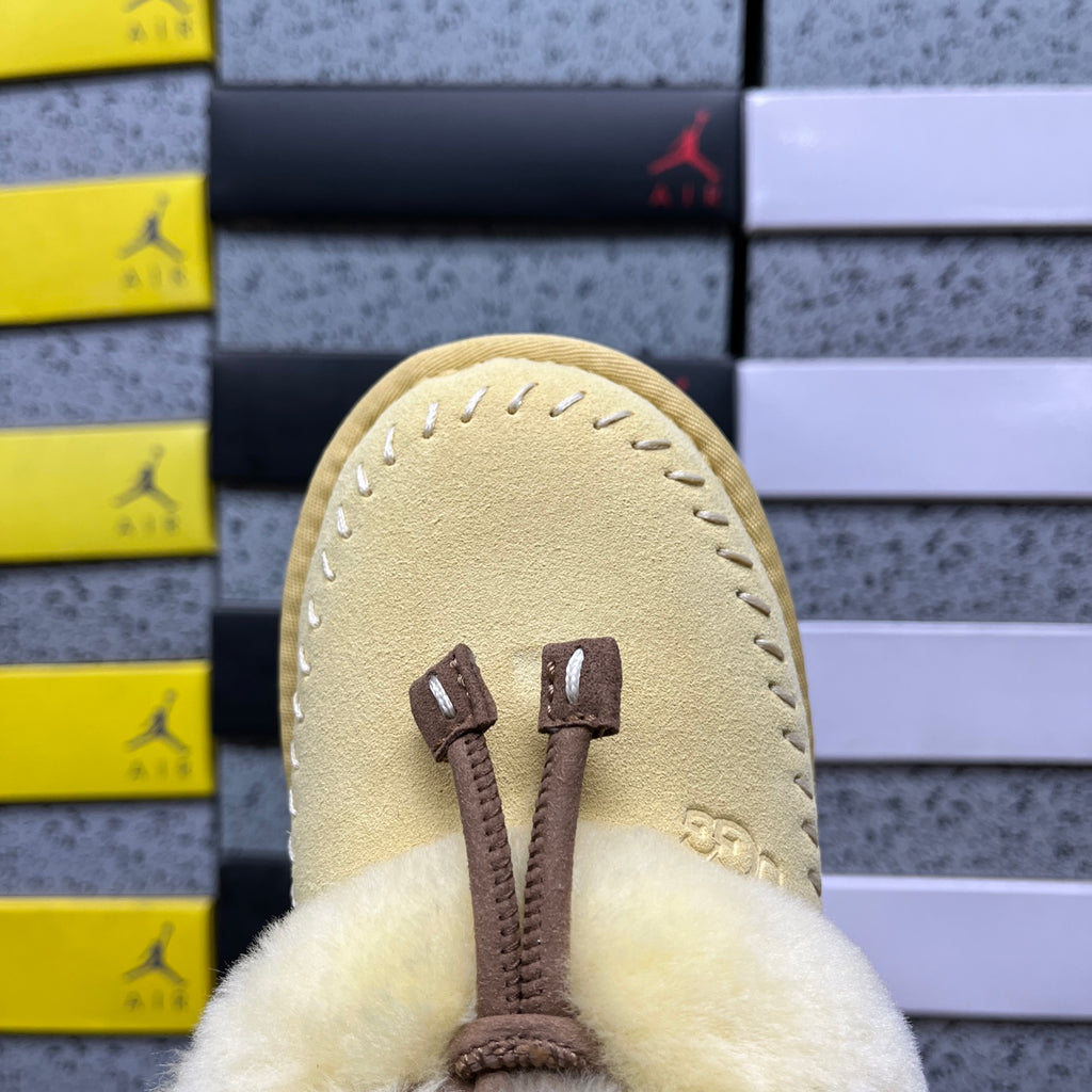 Soft Yellow Slip-On Slippers with Fluffy Collar