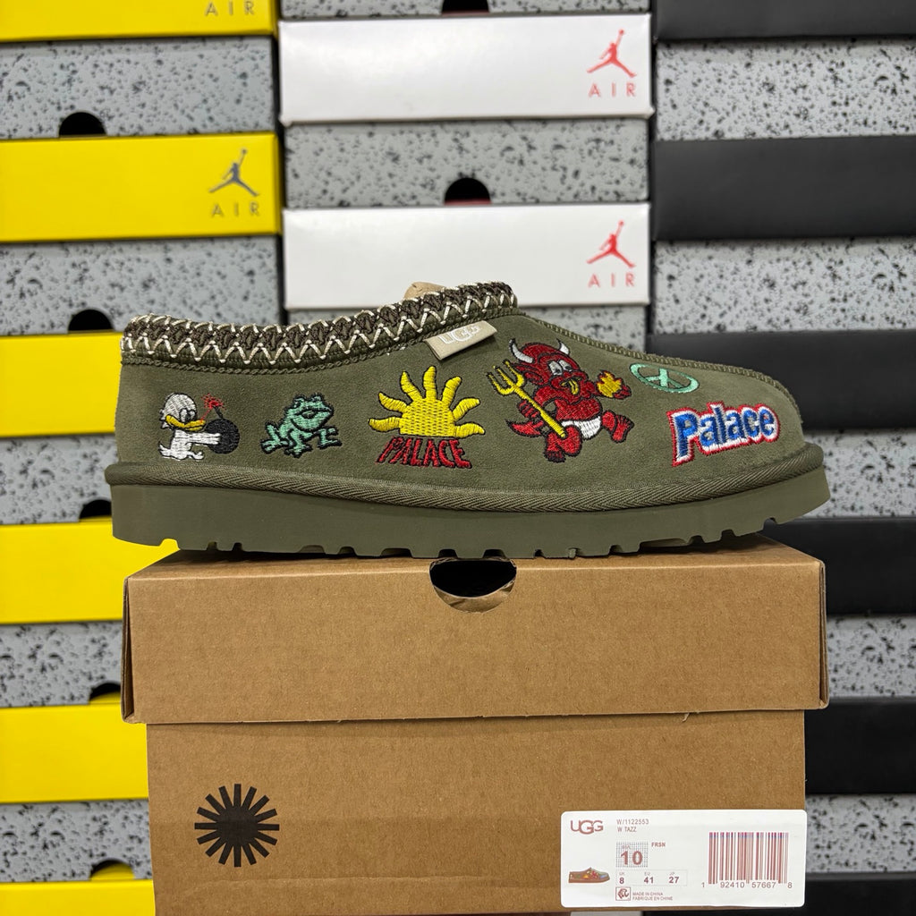 Olive Green Embroidered Slip-On Shoes with Braided Collar