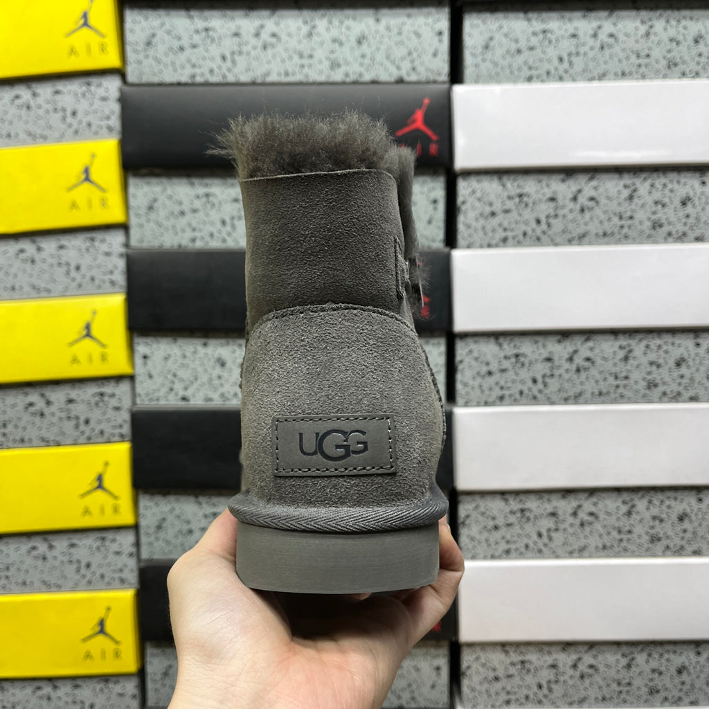Grey Button-Detail Mini Ankle Boots